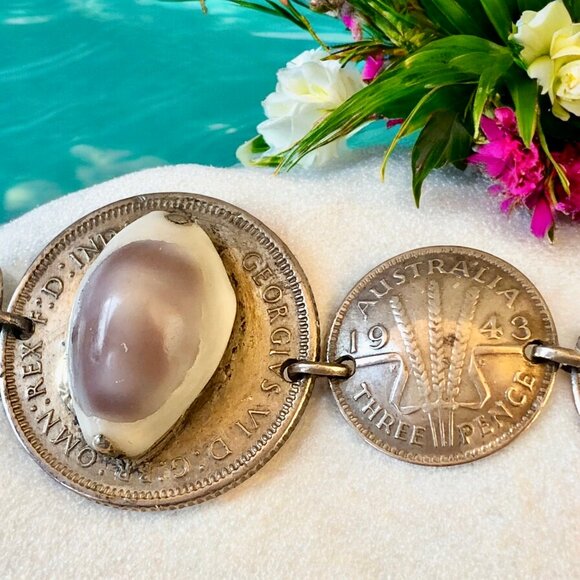 Australian Silver Coins WII Sweetheart Bracelet Shell Trench Art 6" - Picture 10 of 16